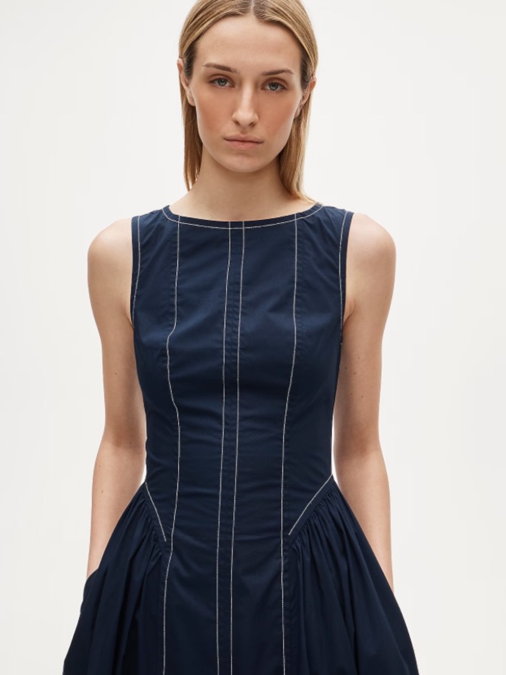 NWT J. Crew Navy Midi Dress with Contrast Stitching - Picture 2 of 9